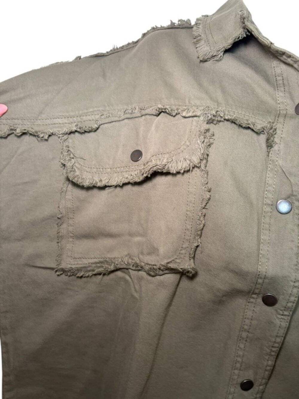 Elan Dawn Jacket Olive Green Frayed Utility Shirt Jacket L NWT - Picture 5 of 8